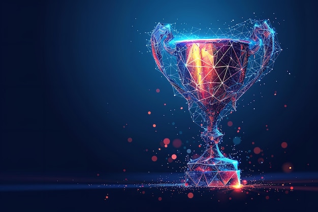 Uma taça de troféu de campeão em fundo digital com espaço um conceito de sucesso digital IA geradora