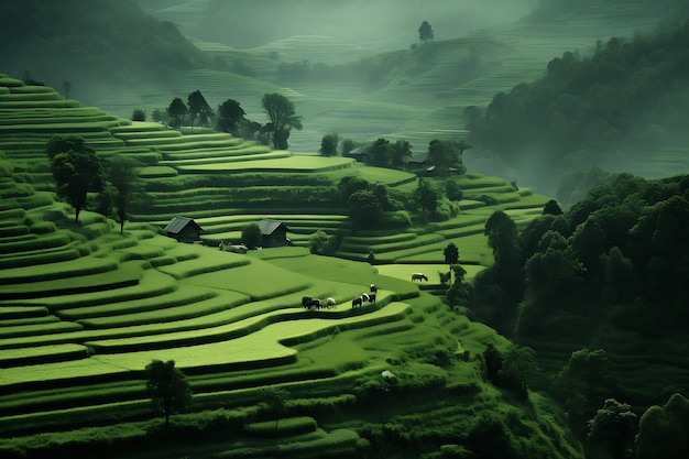 Uma tapeçaria de foto de paisagem verde-verde