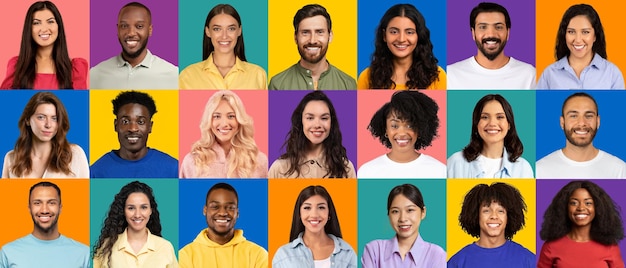 Uma tapeçaria de rostos radiantes esta coleção captura um grupo diversificado de indivíduos sorrindo