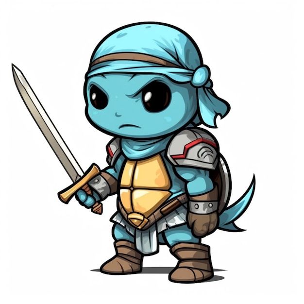 uma tartaruga azul de desenho animado com uma espada e uma bandana generativa ai