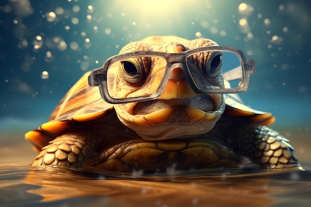 Uma tartaruga com óculos e uma tartaruga nele