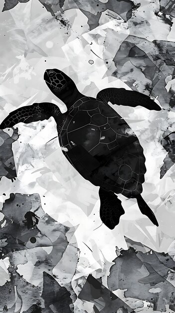 uma tartaruga é mostrada em preto e branco e tem um padrão de pontos em suas costas