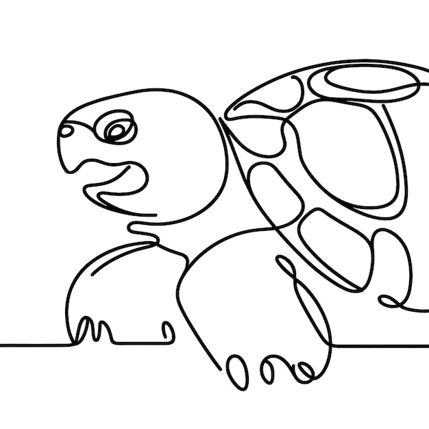 Uma tartaruga é mostrada em um desenho preto e branco