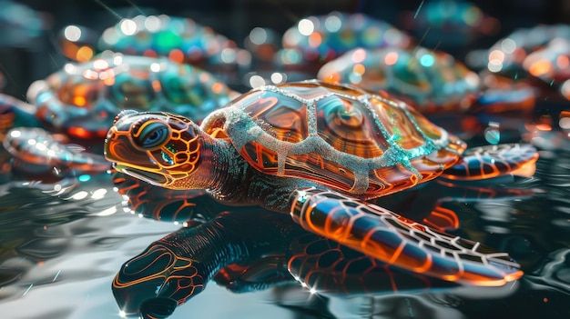 Foto uma tartaruga está sentada em uma superfície com outras tartarugas