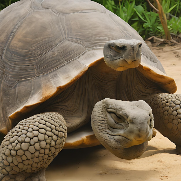 uma tartaruga gigante com o rosto e os olhos fechados