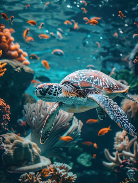Foto uma tartaruga marinha a nadar no dia mundial da tartaruga