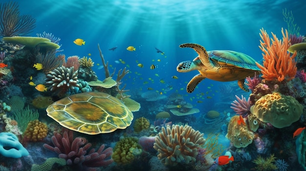 Uma tartaruga marinha nadando no oceano