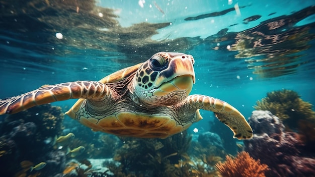 Uma tartaruga nadando na água Arte IA generativa