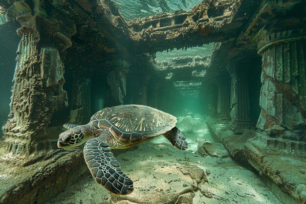 Foto uma tartaruga nadando na água com as palavras tartaruga marinha no fundo