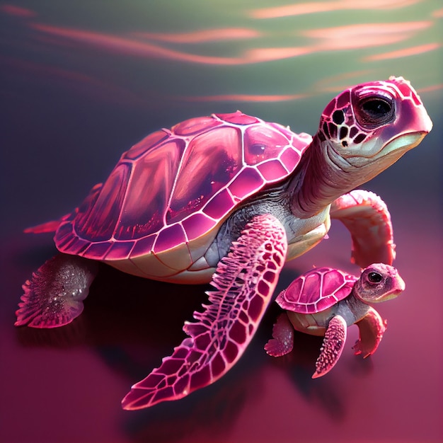 Uma tartaruga rosa e vermelha com a palavra tartaruga