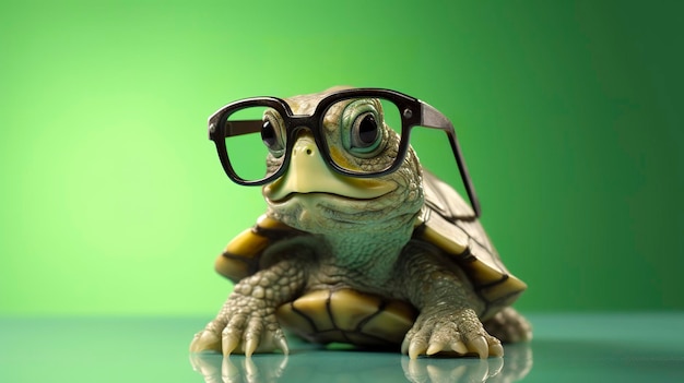 Foto uma tartaruga verde bonitinha com óculos gerar ai