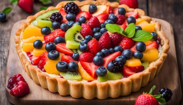 Foto uma tarte com frutas e morangos