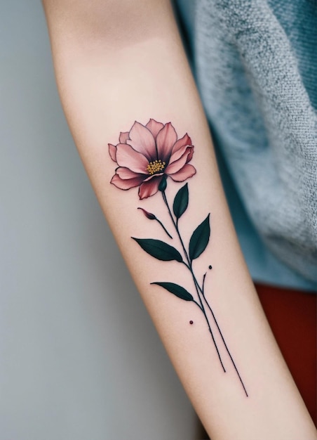 uma tatuagem de flores com uma flor no braço superior