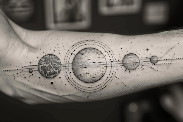 Uma tatuagem dos planetas do sistema solar