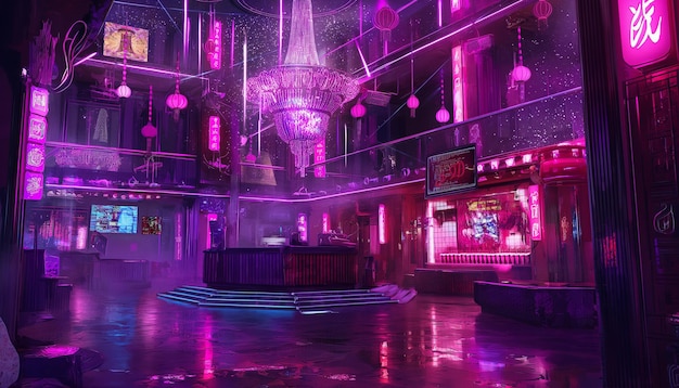 Uma taverna cyberpunk do futuro.