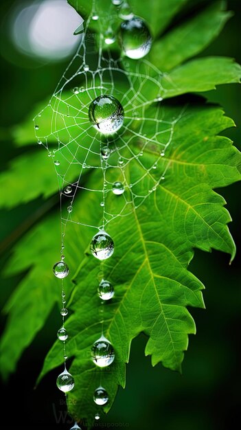 Foto uma teia de aranha com gotas de água nela