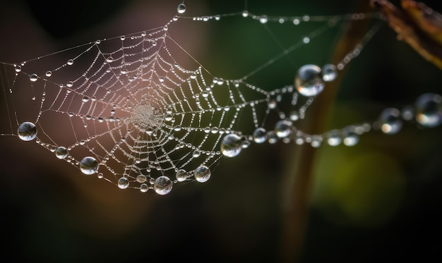 Uma teia de aranha com gotas de água