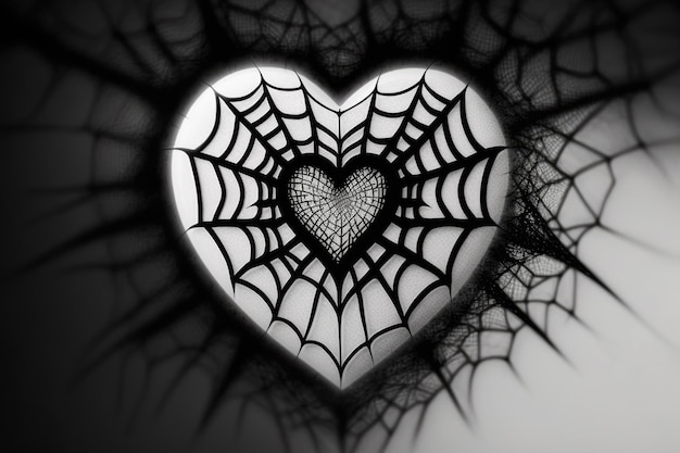 Uma teia de aranha com um desenho em forma de coração no centro.