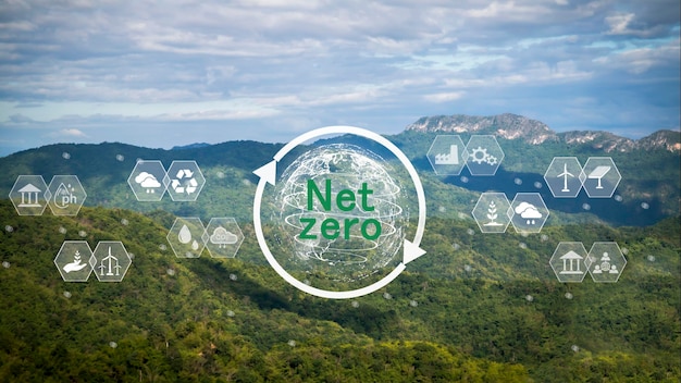 Uma tela com as palavras net zero acima dela