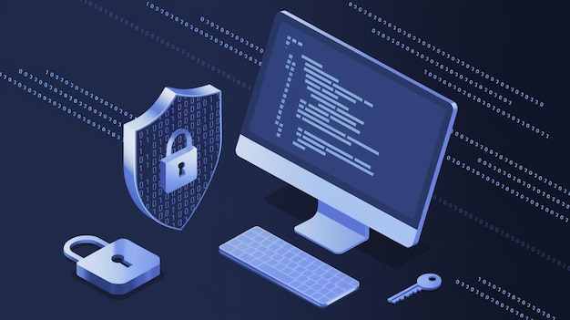 uma tela de computador com um cadeado e um cadeado com um cadeato e uma chave