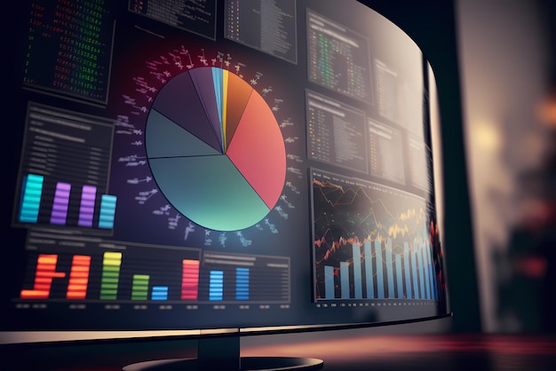 Uma tela de computador exibindo vários gráficos e tortas de relatórios financeiros para gerenciamento de negócios