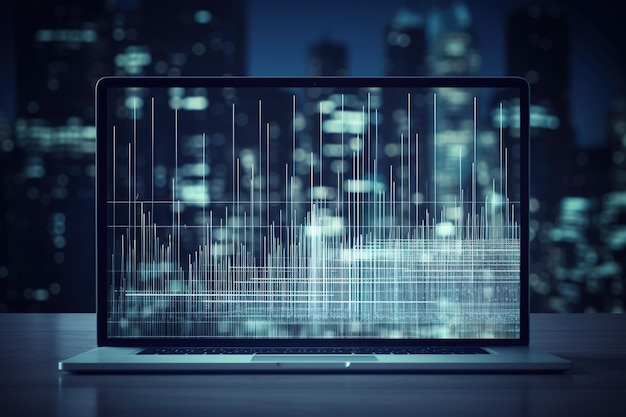 Uma tela de laptop com um display digital mostrando uma exibição digital de dados.