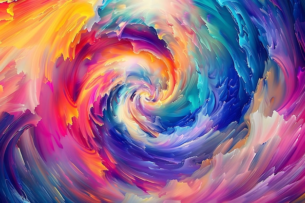 Uma tela vibrante cheia de cores giratórias onde a alegria líquida irrompe num reino infinito de imaginação abstrata