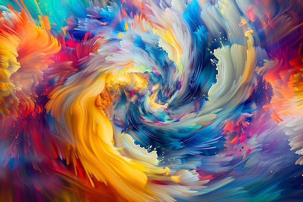 Uma tela vibrante cheia de cores giratórias onde a alegria líquida irrompe num reino infinito de imaginação abstrata