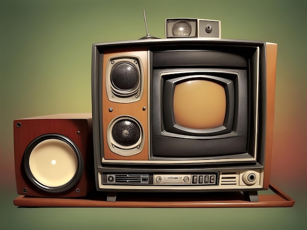 Uma televisão estilo vintage com muitos botões