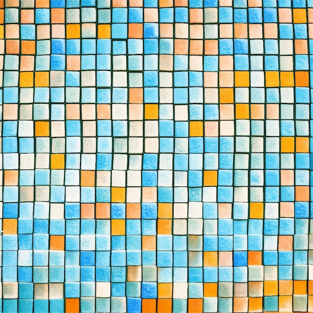 Uma telha de mosaico colorida com quadrados azuis e amarelos alaranjados