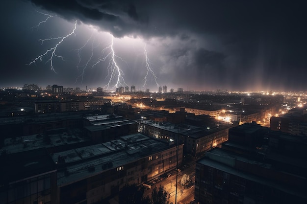 Uma tempestade com raios na cidade de Pequim