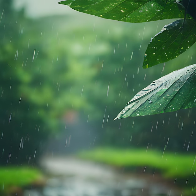 Foto uma tempestade de chuva tem um galho de árvore que está no fundo