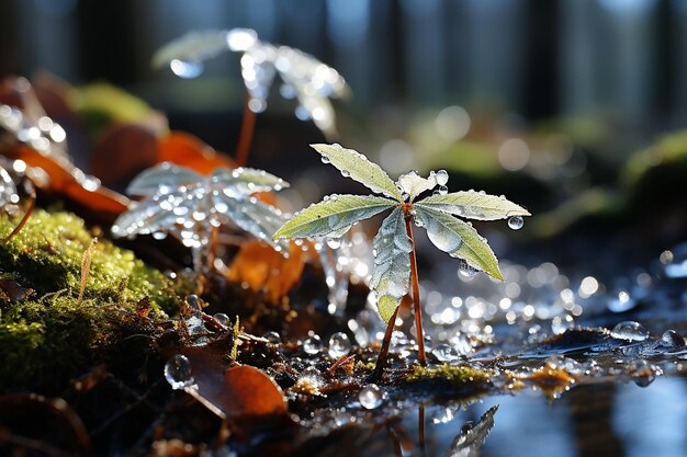 Uma tempestade de granizo repentina torna a floresta branca