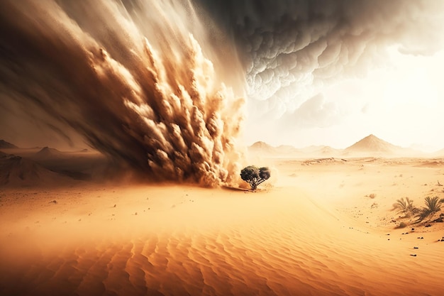 Uma tempestade de poeira na renderização 3D do deserto