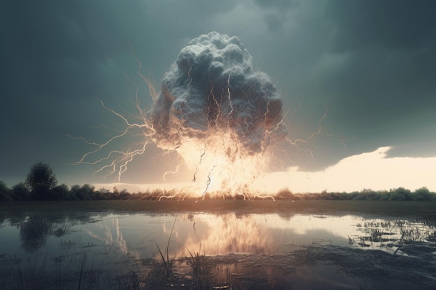 Uma tempestade de raios com uma grande nuvem no céu