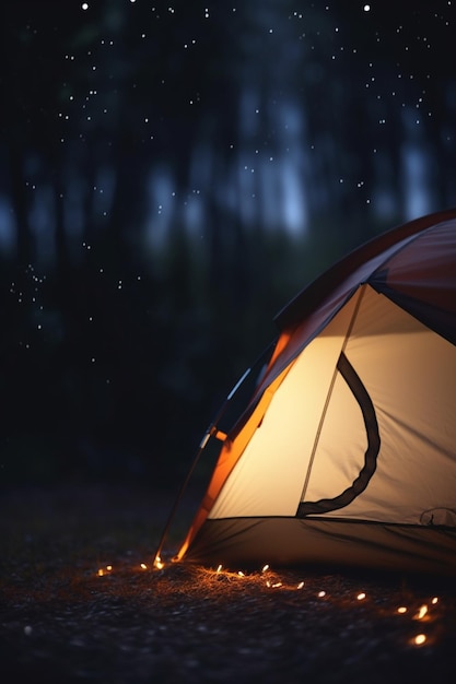 Uma tenda com fogo no céu