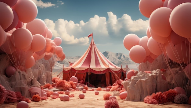 Foto uma tenda de circo com balões em volta