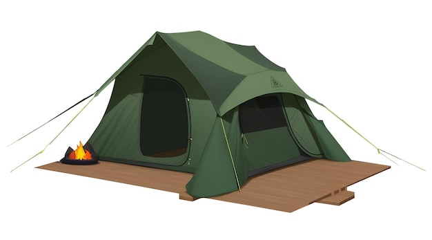Uma tenda verde com uma janela que diz o topo