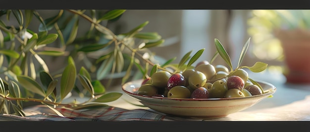 Foto uma tigela cheia de azeitonas na mesa