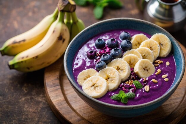 Foto uma tigela colorida de açaí com frutas