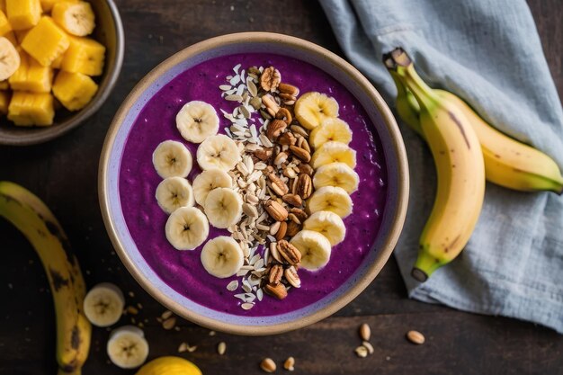 Foto uma tigela colorida de açaí com frutas