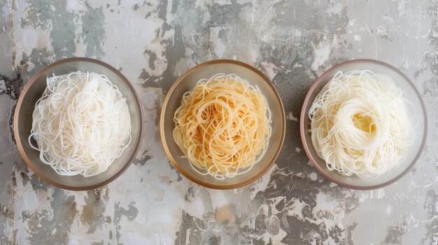 Uma tigela com deliciosos macarrão Shirataki e ingredientes em uma mesa cinzenta.