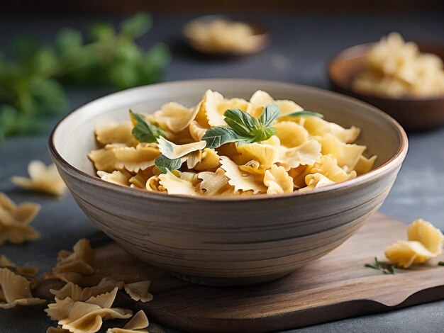 Uma tigela com macarrão farfalle.