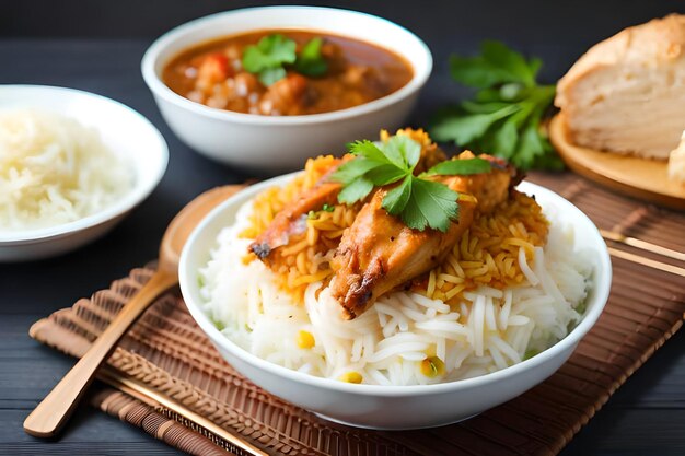 Uma tigela de arroz com arroz e legumes