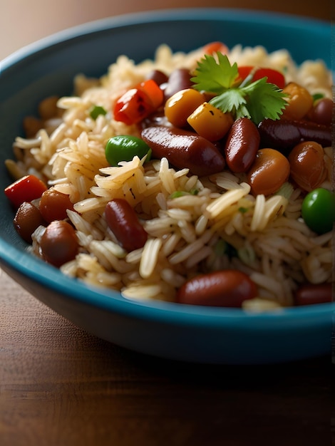uma tigela de arroz com feijão e arroz e feijão