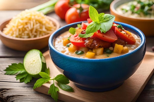 Uma tigela de arroz com legumes e arroz