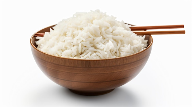 Uma tigela de arroz com pauzinhos