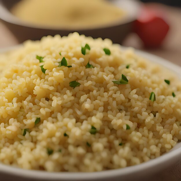 Foto uma tigela de arroz com uma bola vermelha no fundo