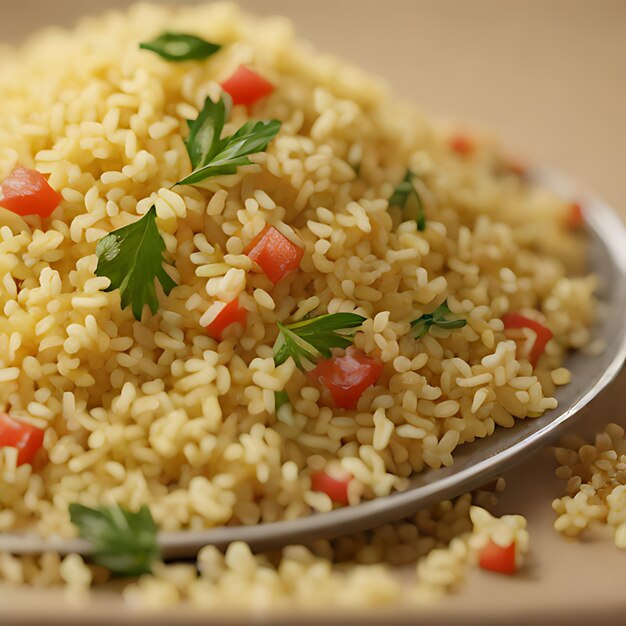 Foto uma tigela de arroz com uma colher e algumas especiarias