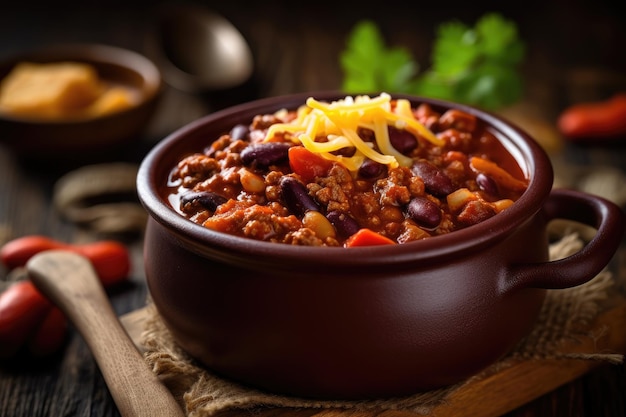 Uma tigela de chili com queijo por cima